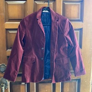 Maroon velvet dress jackets with navy blue silk lining